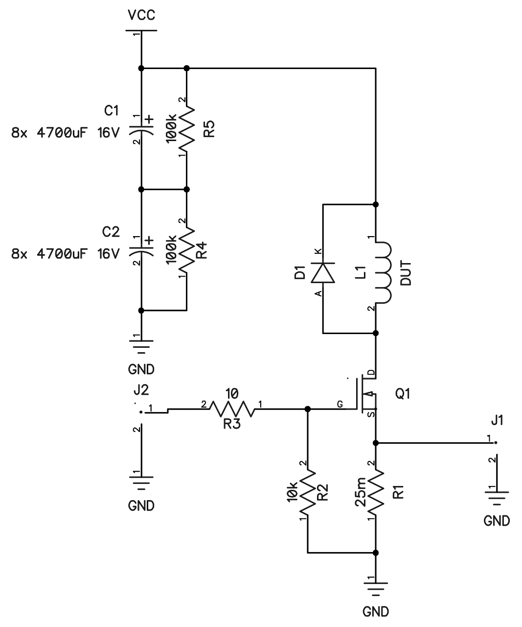 Inductor saturation current tester schematic